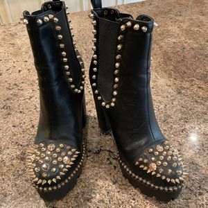 Fashion Ego Black and Gold Studded Boots